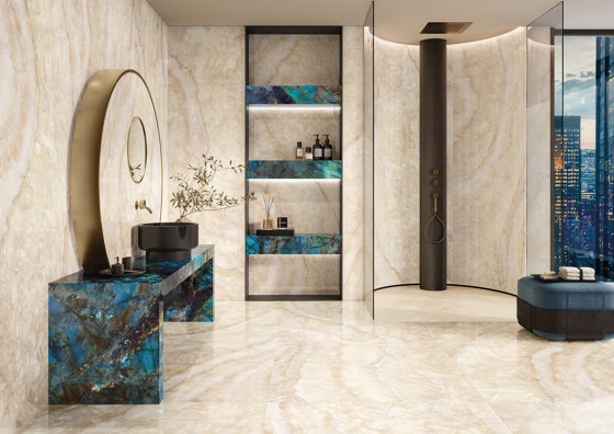 Tele di Marmo Lumia Mosaico Intrecci Golden Ambra | Natural stone mosaics | EMILGROUP